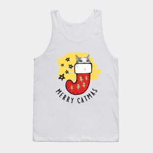 Cat in Christmas sock, Merry Catmas with star, Merry Christmas with cat Tank Top